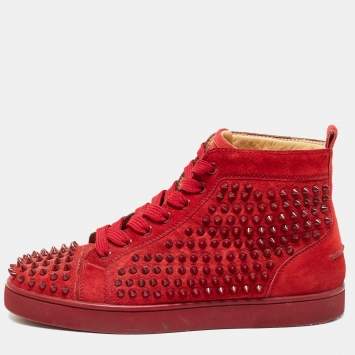 Pre Owned Christian Louboutin Red Suede Louis Spikes Sneakers Size 40.5