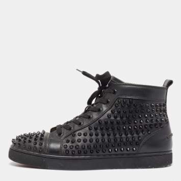 Pre Owned Christian Louboutin Black Leather Louis Spikes Sneakers Size 41.5