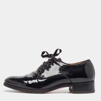 Pre Owned Christian Louboutin Black Patent Leather Lace Up Derby Size 41