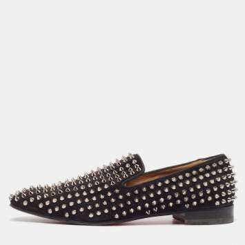 Pre Owned Christian Louboutin Black Suede Dandelion Spike Loafers Size 40