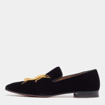 Pre Owned Christian Louboutin Black Velvet Dandybee Smoking Slippers Size 41