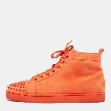 Pre Owned Christian Louboutin Orange Suede Lou Spikes Sneakers Size 41