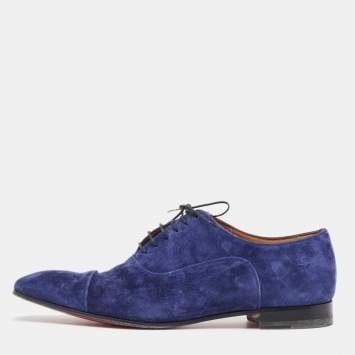 Pre Owned Christian Louboutin Blue Suede Greggo Oxfords Size 42