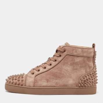 Pre Owned Christian Louboutin Brown Suede Lou Spike High Top Sneakers Size 40.5