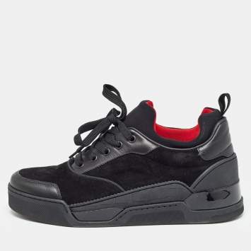Pre Owned Christian Louboutin Black Leather and Suede  Aurelien Sneakers Size 40