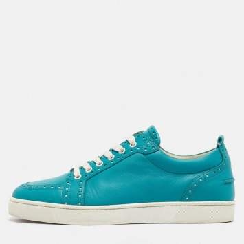 Pre Owned Christian Louboutin Turquois Blue Brogue Leather Lace Up Derby Sneakers Size 42.5