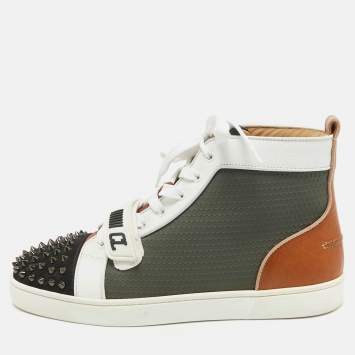 Pre Owned Christian Louboutin Multicolor Leather Lou Spike High Top Sneakers Size 42