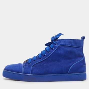 Pre Owned Christian Louboutin Blue Suede Leather High Top Sneakers Size 42