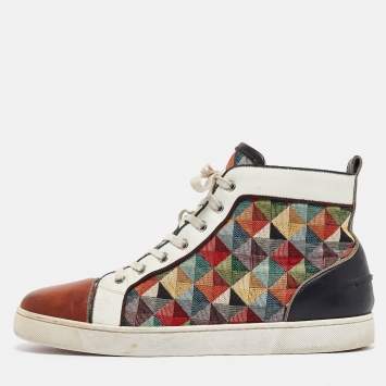 Pre Owned Christian Louboutin Multicolor Printed Canvas and Leather Louis Orlato Sneakers Size 45.5