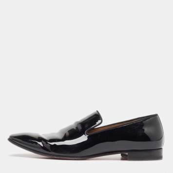 Pre Owned Christian Louboutin Black Patent Leather Dandelion Smoking Slippers Size 43