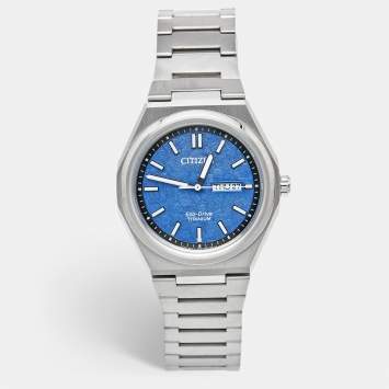مملوكة مسبقًا Citizen Zenshin Eco-Drive AW010-85L Blue Dial Duratect Super Titanium Men's Wristwatch 39 mm