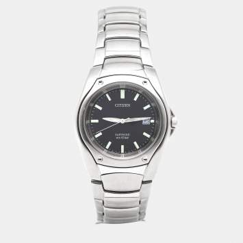 Pre Owned Citizen Black Stainless Steel Marinaut 2510-S016801 HSB Men's Wristwatch 38 mm