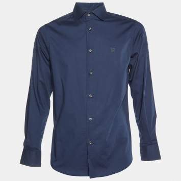 Pre Owned Class by Roberto Cavalli Navy Blue Buttoned Up Shirt M