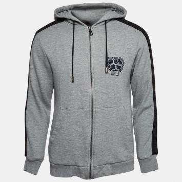 مملوكة مسبقًا Class by Roberto Cavalli Grey Applique Cotton Zip-Up Hoodie L