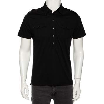 Pre Owned Class by Roberto Cavalli Black Cotton Safari Pocket Polo T Shirt M