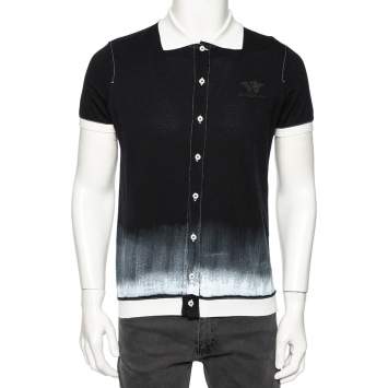 Pre Owned Class by Roberto Cavalli Black Printed Cotton Button Front T-Shirt M