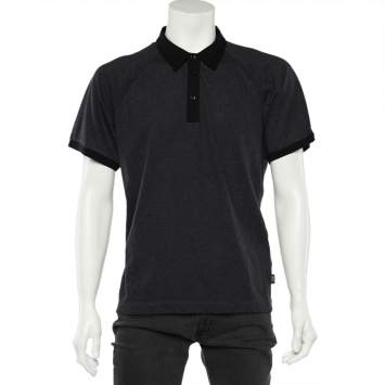 Pre Owned Class by Roberto Cavalli Charcoal Grey Dot Pattern Cotton Knit Polo T-Shirt XL