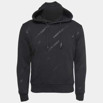 مملوكة مسبقًا Class by Roberto Cavalli Black Logo Printed Cotton Hoodie S