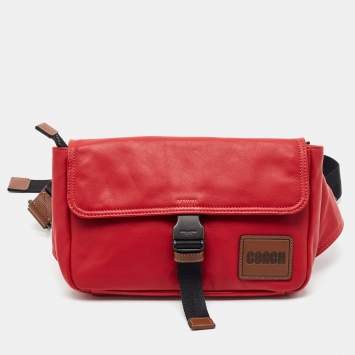 Pre Owned Coach Pacer Red/Brwon Leather Belt Bag