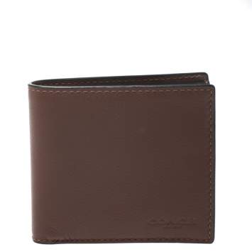Pre Owned Coach Brown Leather Compact Bifold Wallet