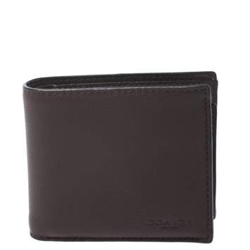 Pre Owned Coach Maroon Leather Compact Bifold Wallet