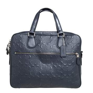 Coach Dark Blue Coated Canvas Hudson Slim Laptop Bag