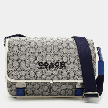 Pre Owned Coach Grey/White Siganture Jacquard Canvas League Messenger Bag