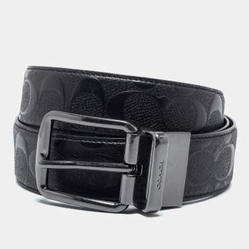 Pre Owned Coach Black Signature Leather Reversible Buckle  Belt