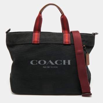 Coach Black/Burgundy Canvas Logo Tote