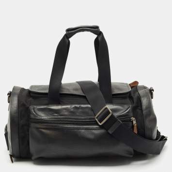 Coach Black Perforated Leather and Nylon Terrain Trek Duffel Bag