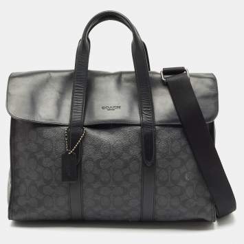Coach Black Signature Coated Canvas and Leather Metropolitan Portfolio Briefcases Bag