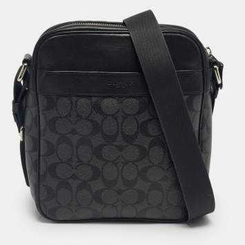 Pre Owned Coach Black Signature Coated Canvas and Leather Flight Messenger Bag