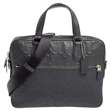 Coach Navy Blue Signature Embossed Leather Hudson Briefcase 