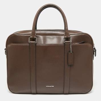 Pre Owned Coach Brown Leather Briefcase Laptop Bag