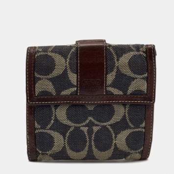 Pre Owned Coach Brown/Blue Signature Denim and Leather French Flap Compact