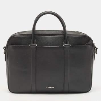 Pre Owned Coach Black Leather Perry Slim Laptop Bag