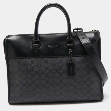 Coach Black Signature Coated Canvas and Leather Gotham Laptop Bag