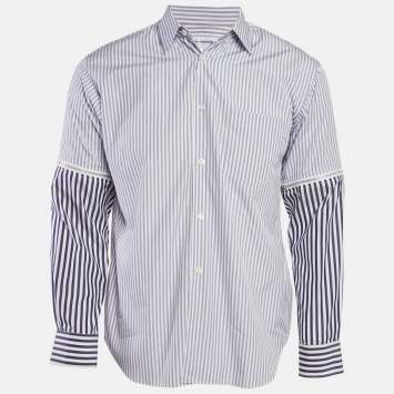 Pre Owned Comme des Garcons Blue/White Cotton Detachable Sleeve Shirt XS