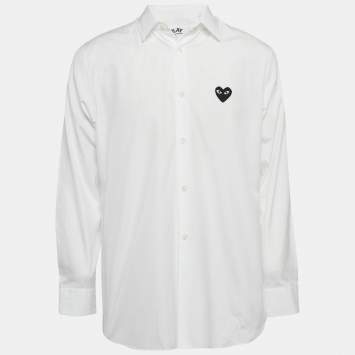 Pre Owned Comme des Garcons Play White Cotton Heart Applique Shirt L
