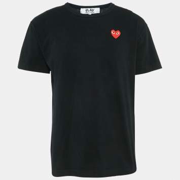 Pre Owned Comme des Garcons Play Black Heart Applique Cotton Jersey T-Shirt XL