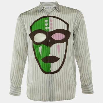 Comme des Garcons Shirt Light Blue Striped Cut-Out Mask Shirt XS
