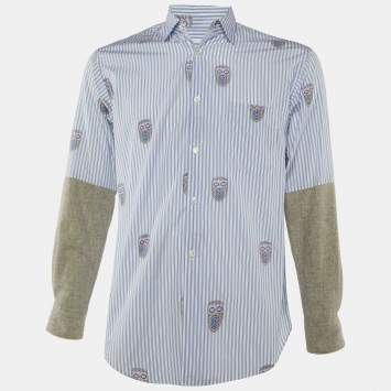 Comme des Garçons White & Blue Striped Contrast Sleeve Detail Shirt XS