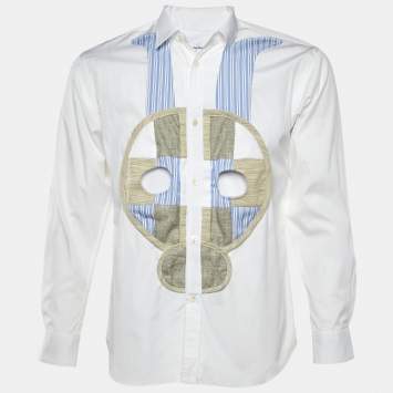 Comme des Garcons White Cotton Contrast Skull Detail Shirt XS
