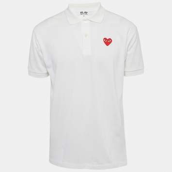 Pre Owned قميص تي شيرت بولو بيكيه بقلب أبيض من كومي ديه غارسون بلاي كبير جداً