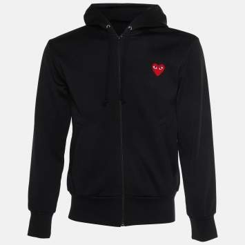 Pre Owned Comme des Garçons Play Black Jersey Zip-Up Hoodie S