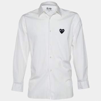 Pre Owned Comme des Garçons Play White Heart Applique Shirt L