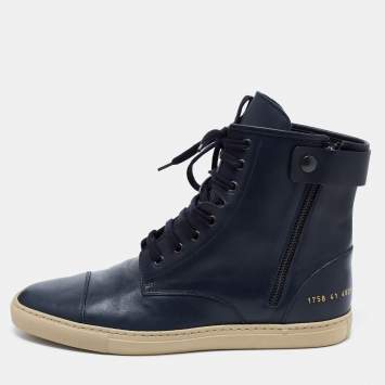 Pre Owned Common Projects Blue Leather Ankle Length Boots Size 41