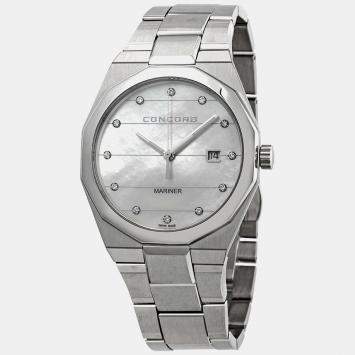 Pre Owned Concord White MOP Diamond  Stainless Steel Mariner 0320263 Quartz Men's Wristwatch 41 mm