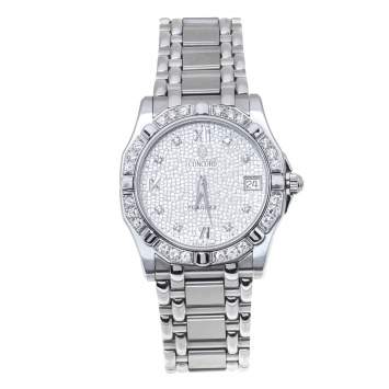 Pre Owned Concord Silver Diamonds Stainless Steel Saratoga SL 13.C2.230 Men's Wristwatch 34mm