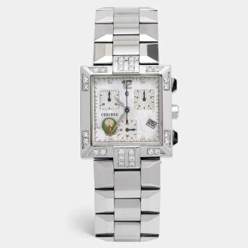 Pre Owned Concord Mother Of Pearl Diamond Stainless Steel La Scala "UAE Armed Forces" 14.H1.1371 Unisex Wristwatch 30 mm
